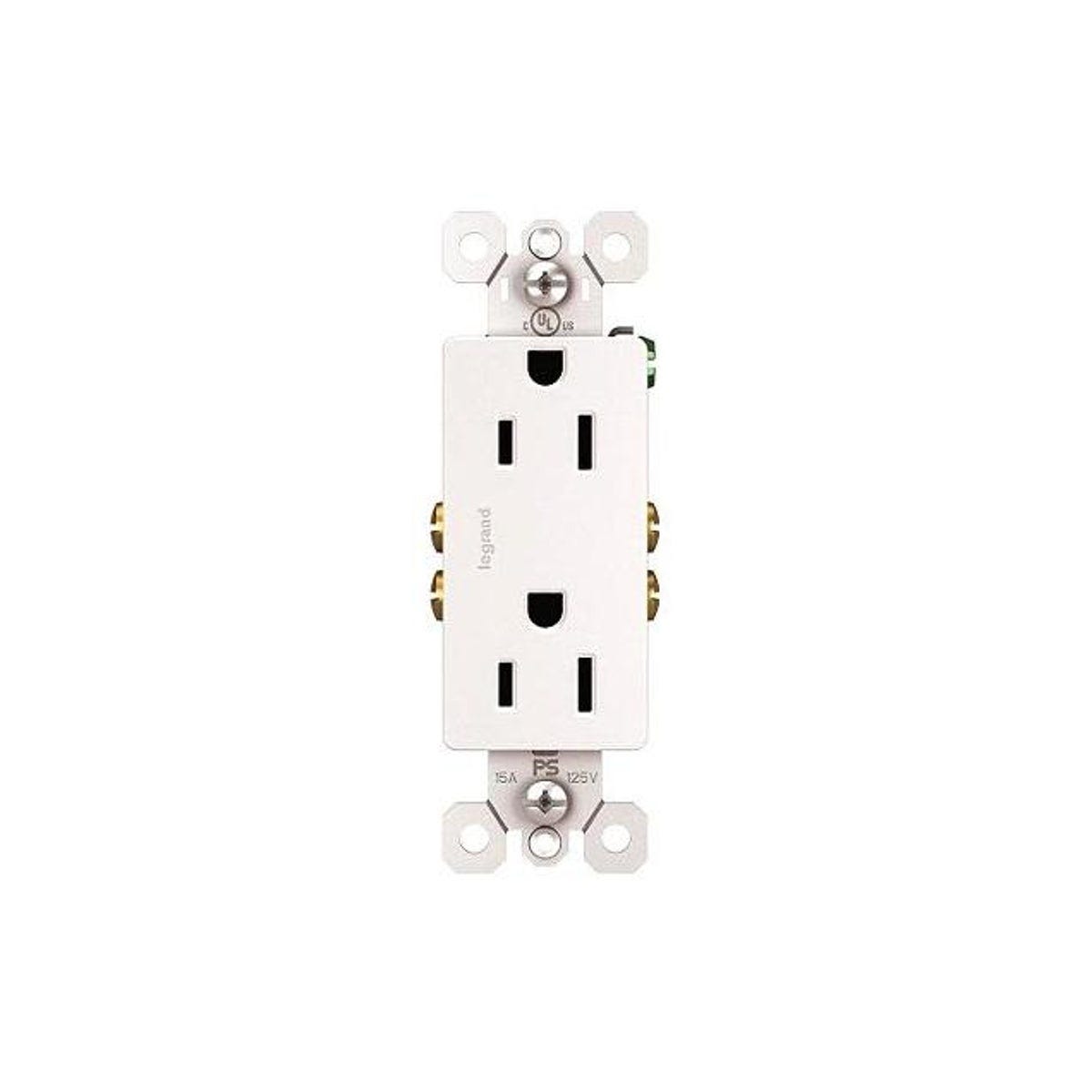 Legrand Pass & Seymour 15A 125V TradeMaster Tamper-Resistant Decorator Outlet, White (10-Pack)