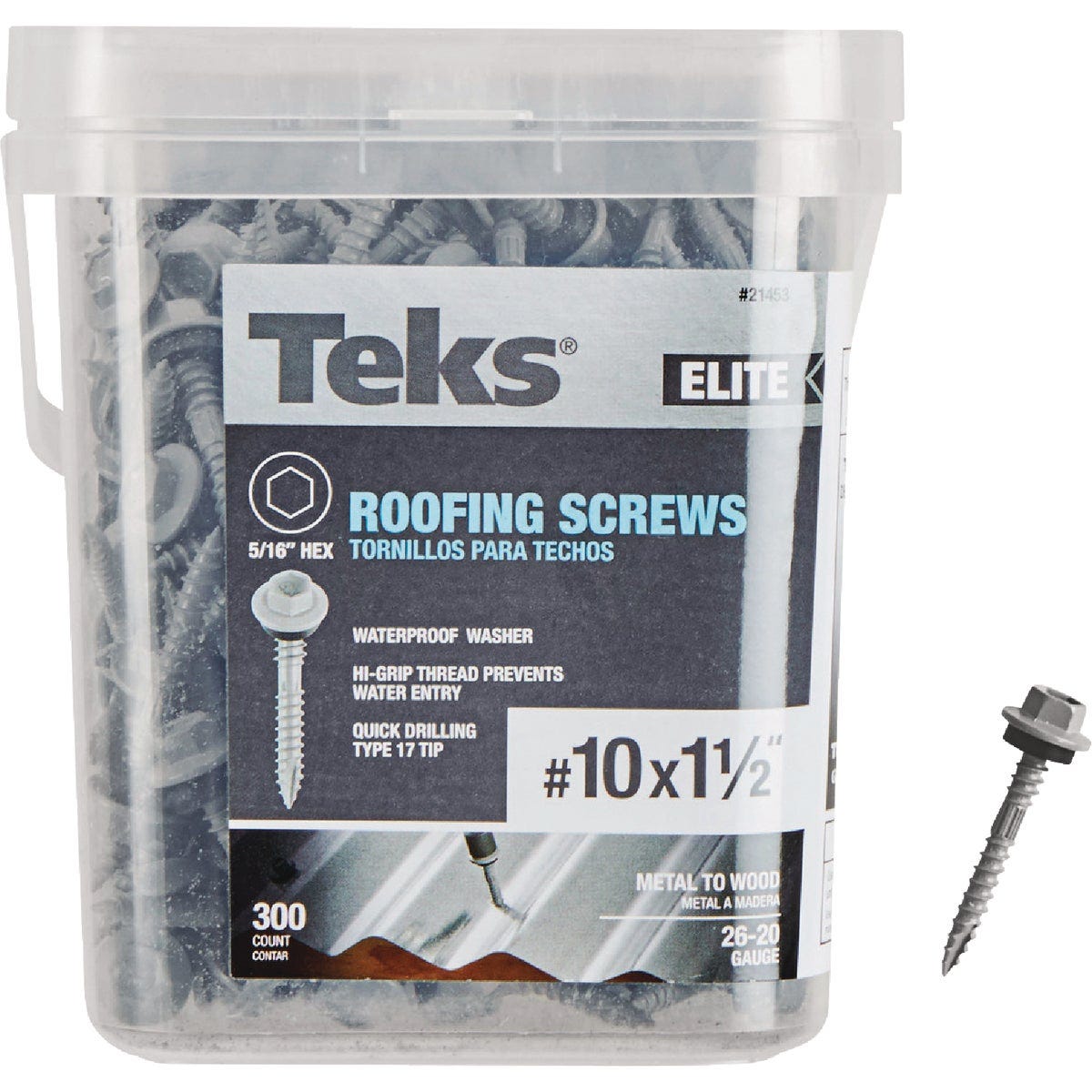 Teks Elite #10 x 1-1/2 In. Hex Washer Head Sharp Point Metal to Wood Roofing Screw (300 Ct.)