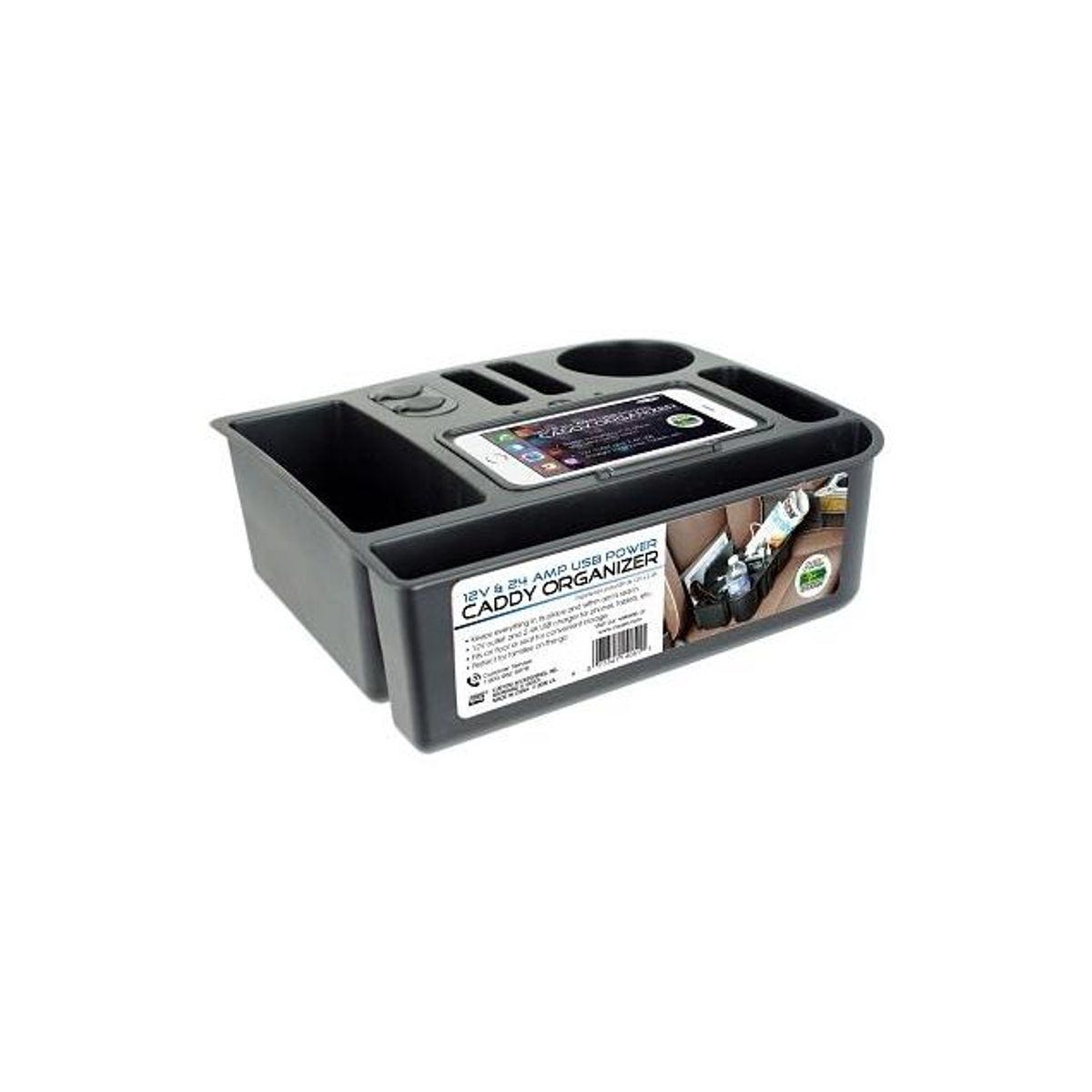 Custom Accessories 12V and 2.4A USB Power Black Caddy & Interior Organizer
