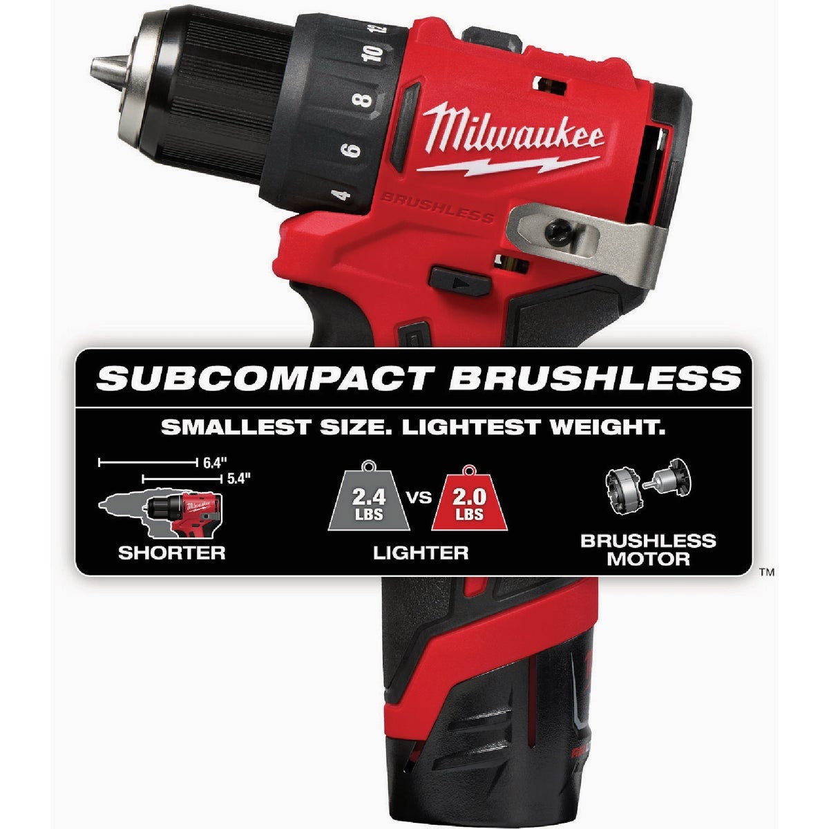 Milwaukee M12 Brushless 3/8 In. Subcompact Cordless Impact Drill/Driver Kit with (2) Batteries & Charger - photo 3
