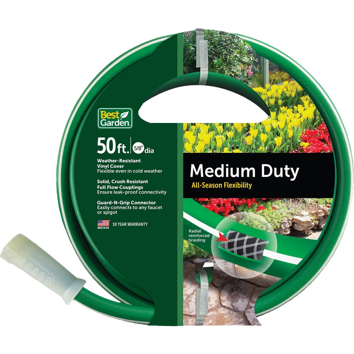 Best Garden 5/8 In. Dia. x 50 Ft. L. Medium-Duty Vinyl Garden Hose with Guard-N-Grip