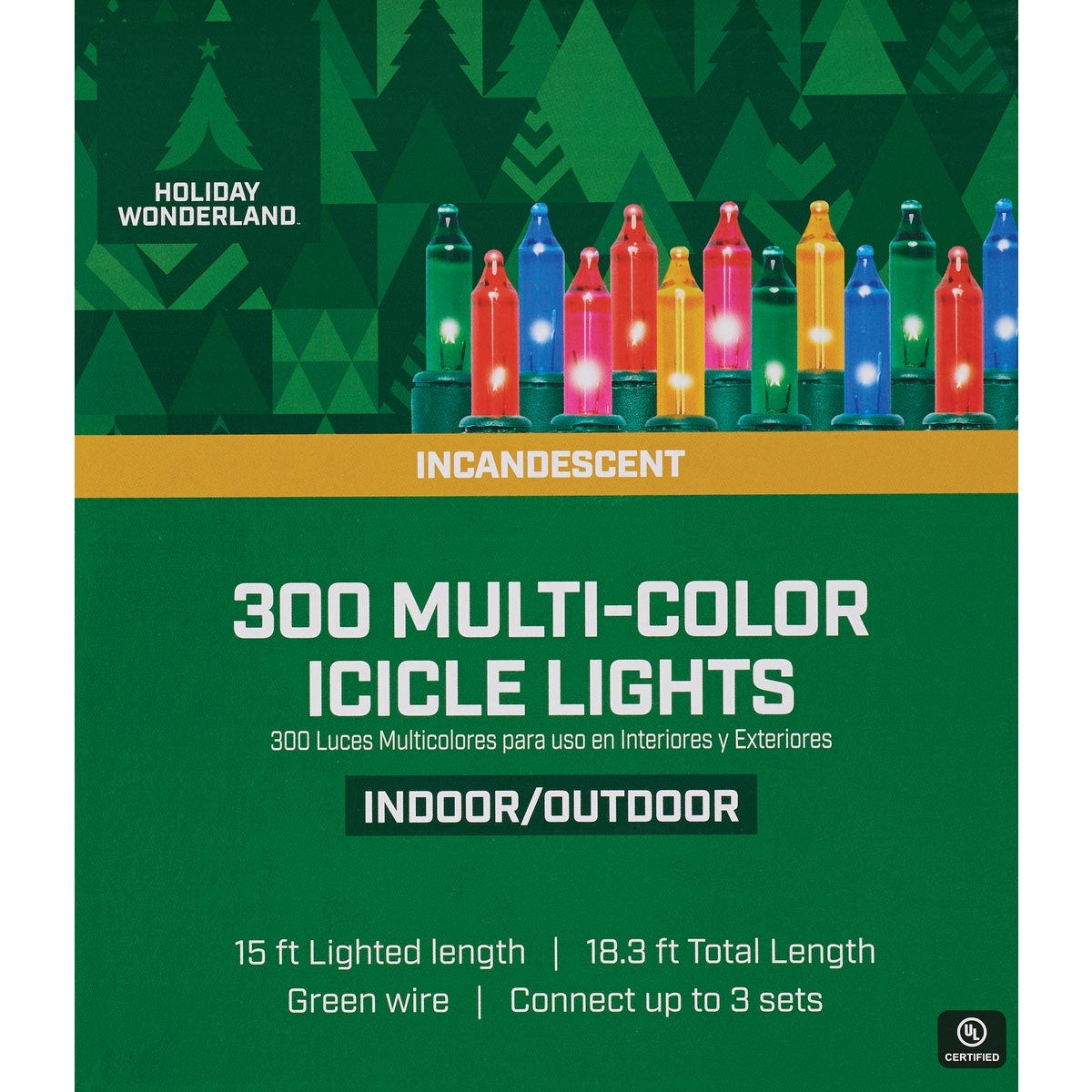 Home Impressions Multi 300-Bulb MiniIncandescent Icicle Light Set withGreen Wire