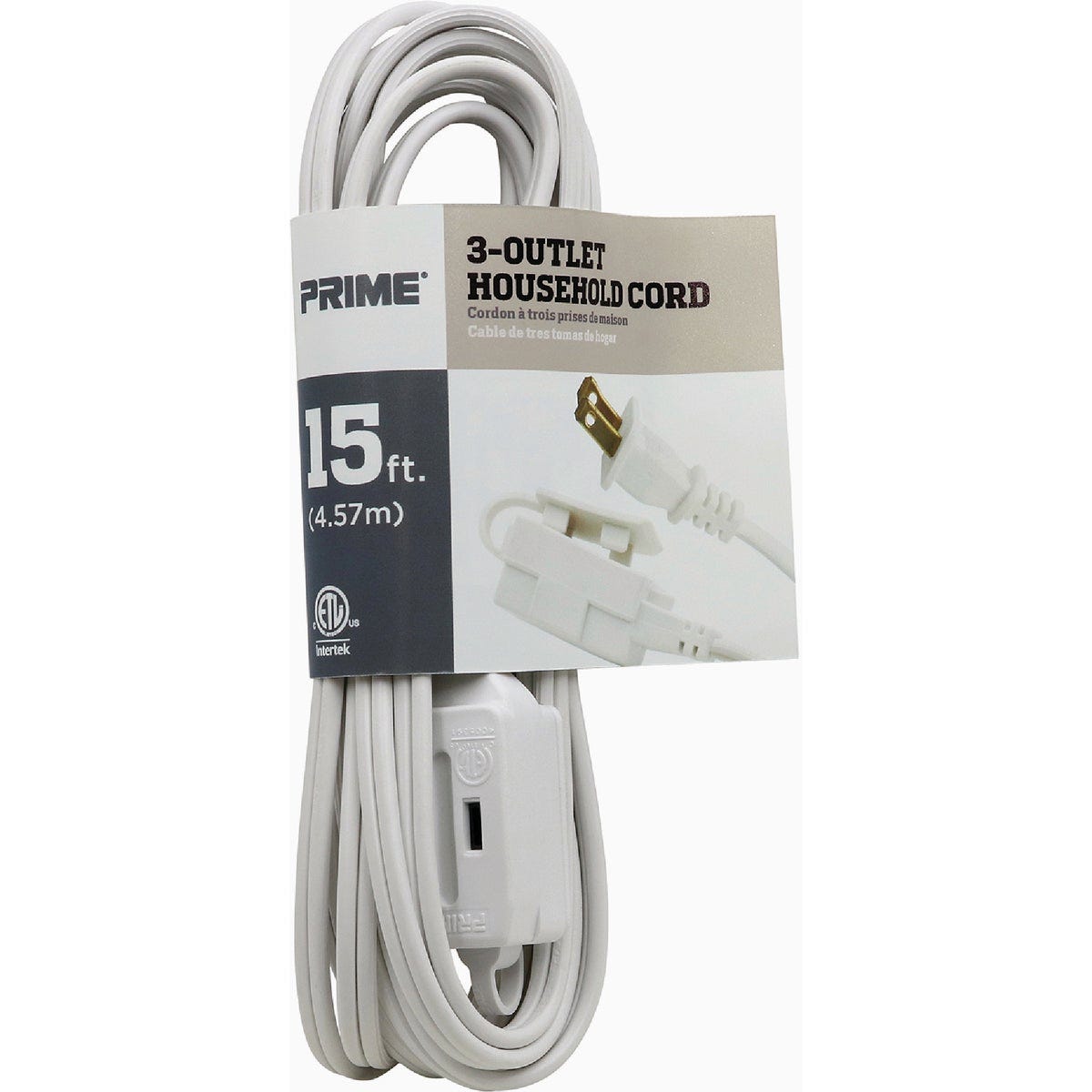 Prime 15 Ft. 16/2 SPT-2 White 3-Outlet Household Extension Cord
