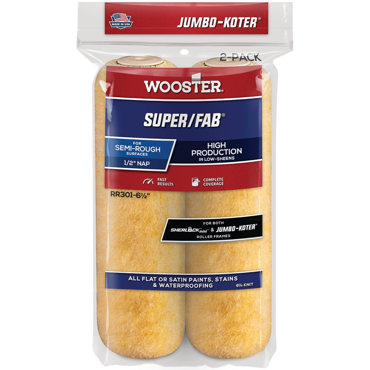 Wooster Jumbo-Koter Super/Fab 6.5 In. x 1/2 In. Button End Knit Roller Cover (2-Pack)