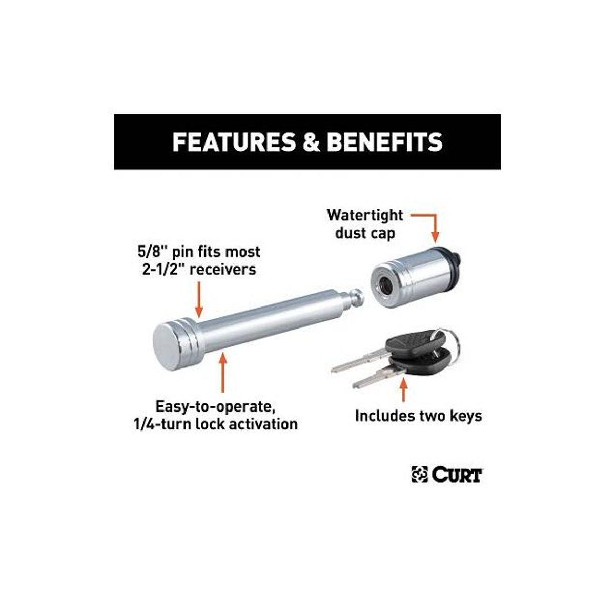 CURT 5/8 In. Chrome Barbell Receiver Lock - photo 3 CURT 5/8 In. Chrome Barbell Receiver Lock - photo 3