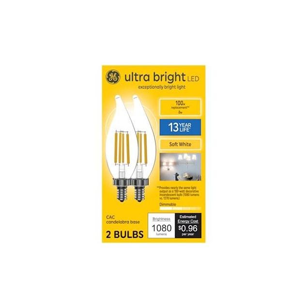 GE 2-Pack 8W Soft White LED Candle-Shape Ultra Bright Light Bulbs GE 2-Pack 8W Soft White LED Candle-Shape Ultra Bright Light Bulbs