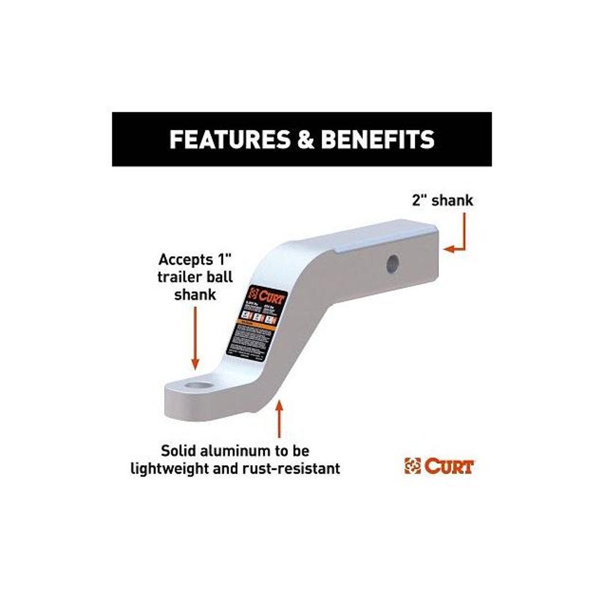 CURT 8000 Lb. 4 In. Drop 8-1/2 In. Long 2 In. Shank Aluminum Ball Mount - photo 3