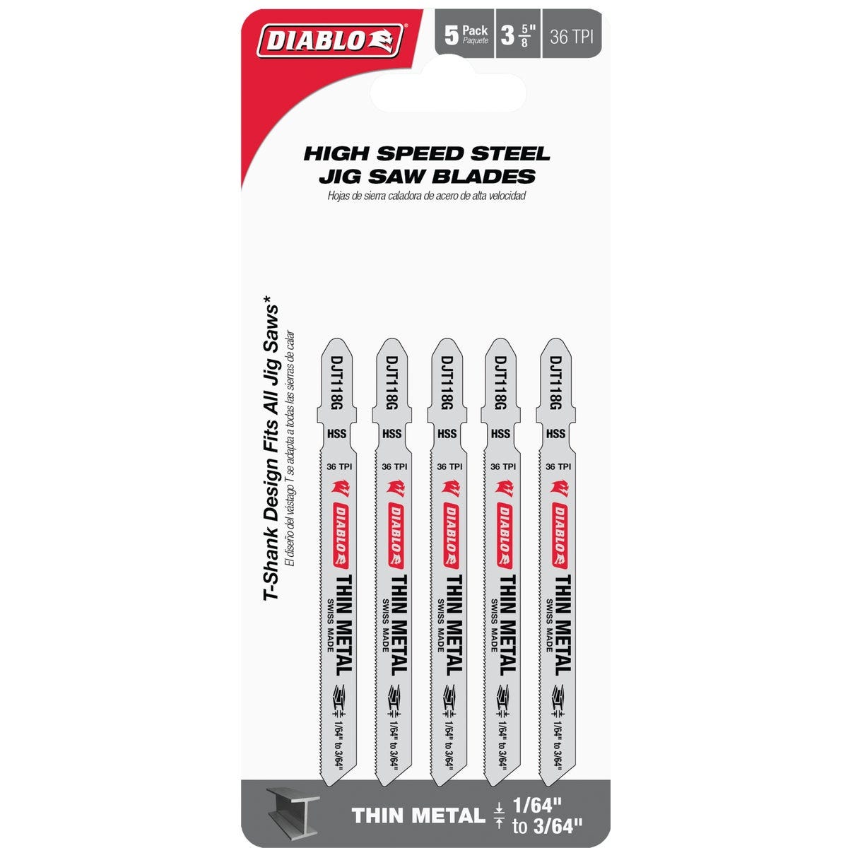 Diablo T-Shank 3-5/8 In. x 36 TPI High Speed Steel Jig Saw Blade for Thin Metal (5-Pack) - photo 2