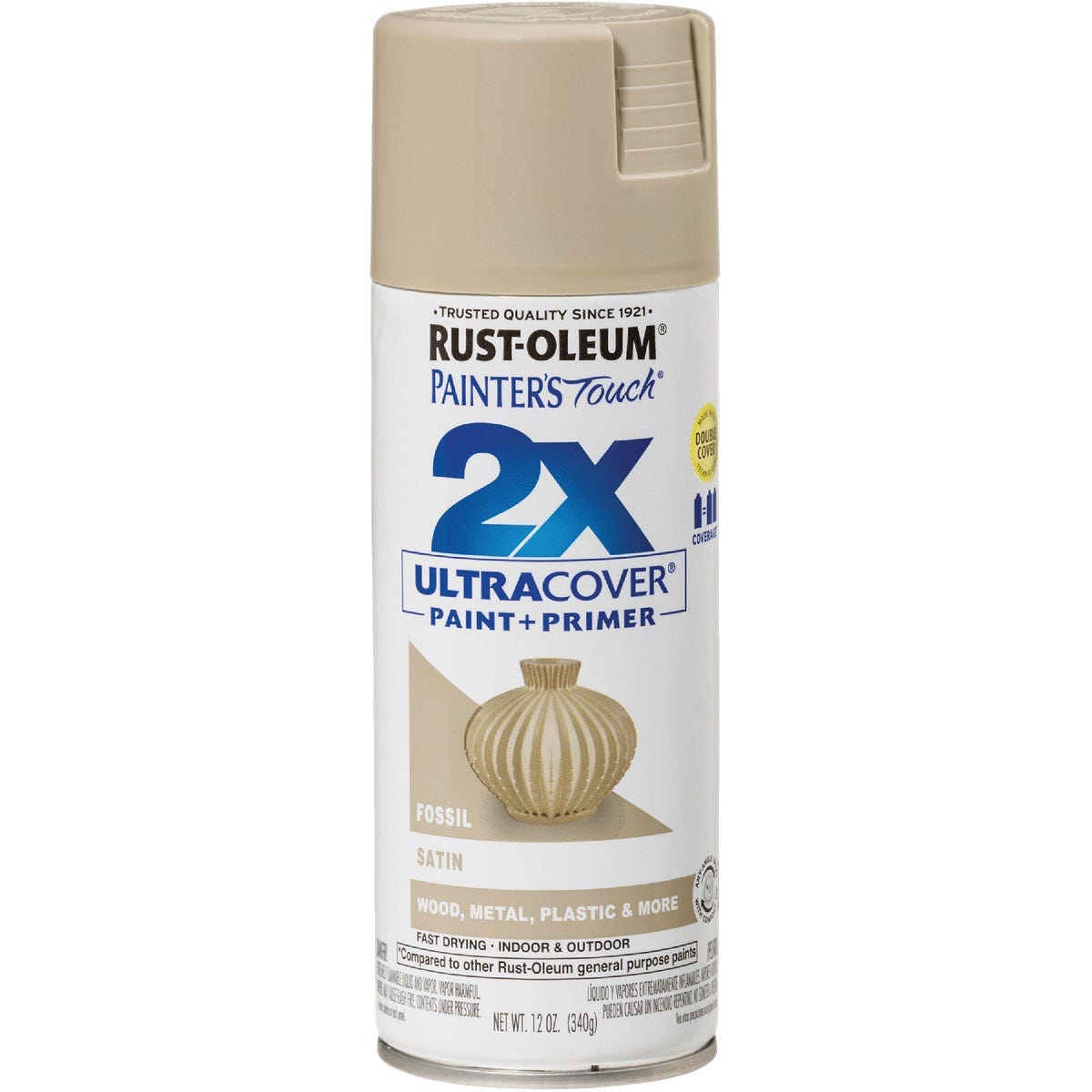 Rust-Oleum Painter's Touch 2X Ultra Cover 12 Oz. Satin Paint + Primer Spray Paint, Fossil - photo 2