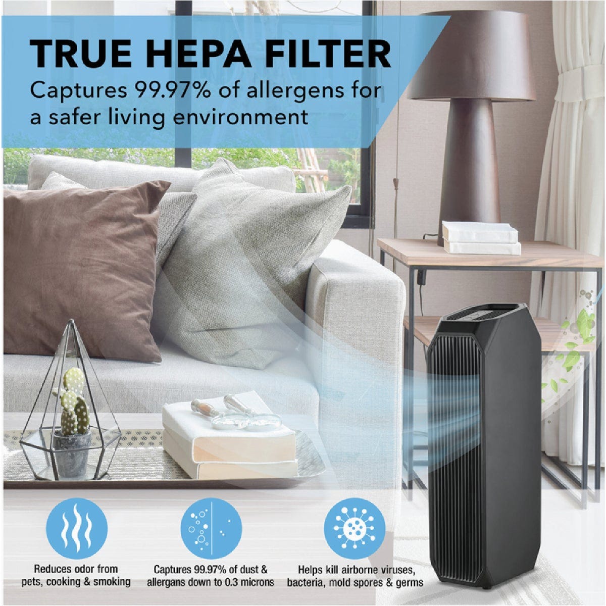 Perfect Aire 3-In-1 HEPA/Carbon 222 Sq. Ft. Tower Air Purifier with UV Sanitizer - photo 3