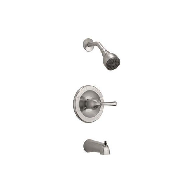 Delta Foundations Stainless Single Handle Tub And Shower Faucet + Showerhead Delta Foundations Stainless Single Handle Tub And Shower Faucet + Showerhead