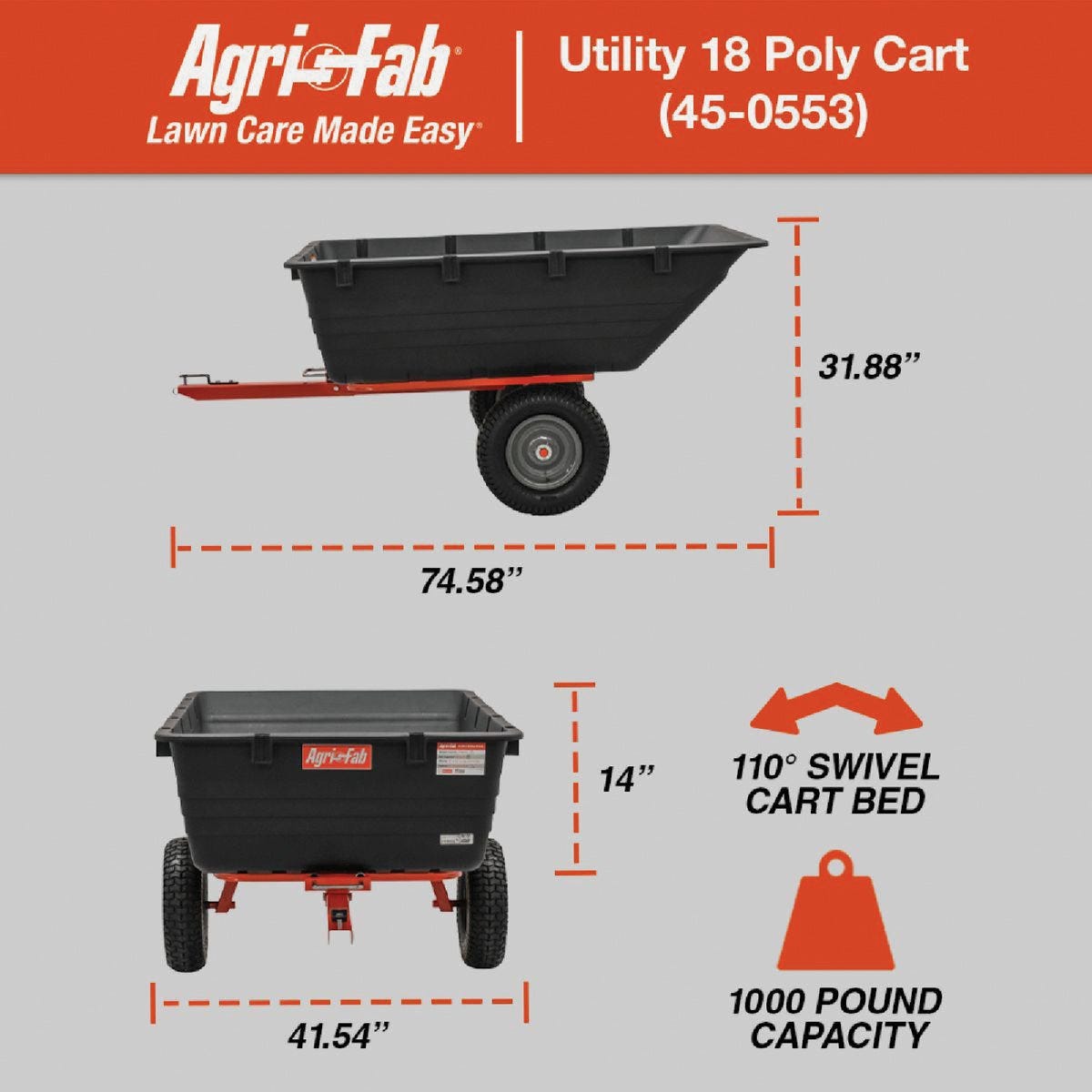 Agri-Fab 18 Cu ft. 1,000 Lb. Poly Swivel Steel Tow-Behind Dump Cart - photo 7 Agri-Fab 18 Cu ft. 1,000 Lb. Poly Swivel Steel Tow-Behind Dump Cart - photo 7