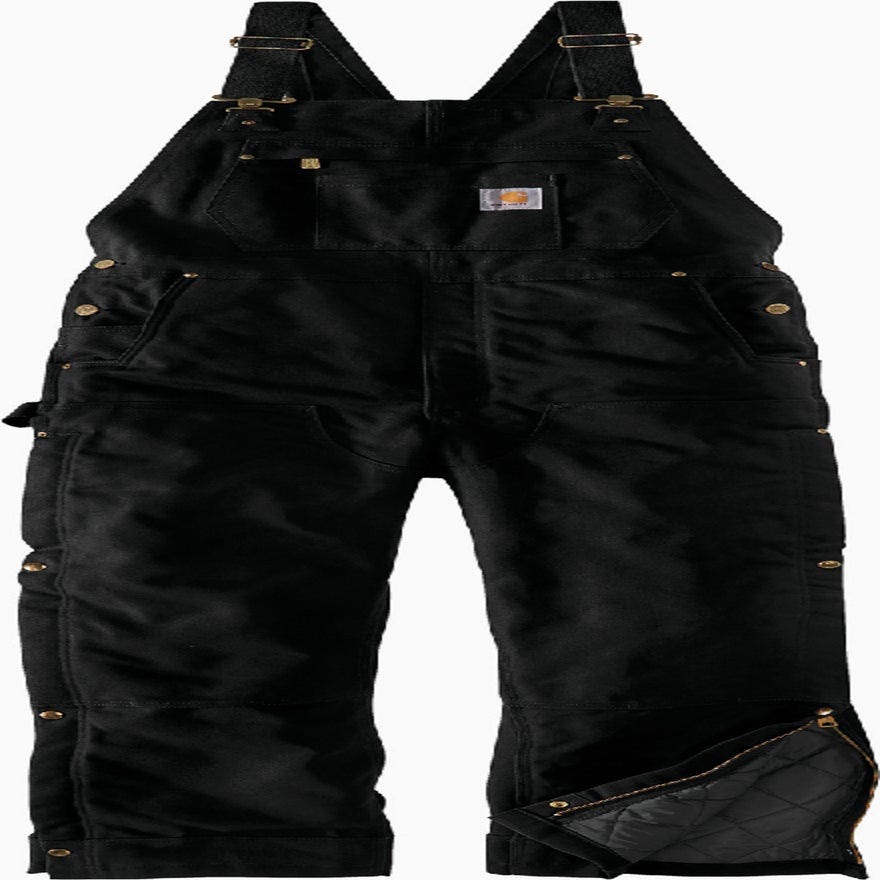 Carhartt Men's Small Regular Black Firm Duck Insulated Bib Overall, Loose Fit