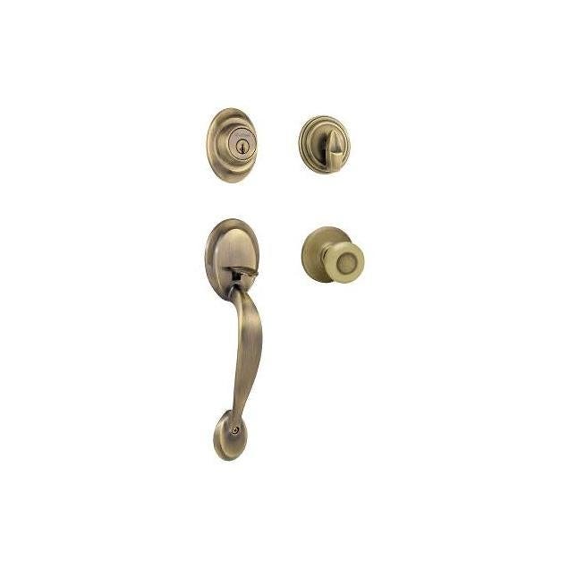 Kwikset Antique Brass Dakota Entry Door Handleset with Tylo Interior Knob & Smart Key Re-Keying Kwikset Antique Brass Dakota Entry Door Handleset with Tylo Interior Knob & Smart Key Re-Keying