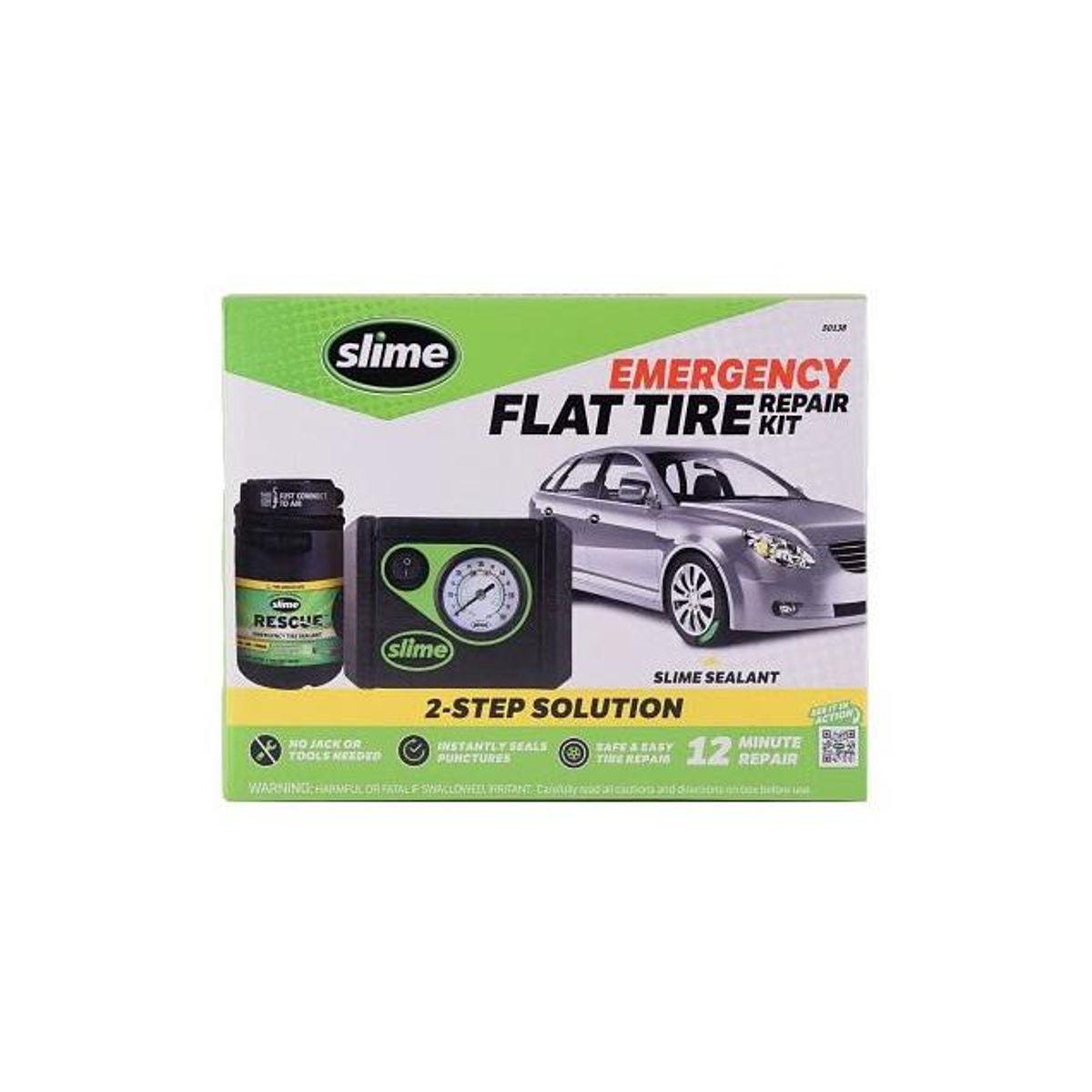 Slime Smart Spair Plus Flat Tire Repair Kit with Inflator & 14 Oz. Sealant