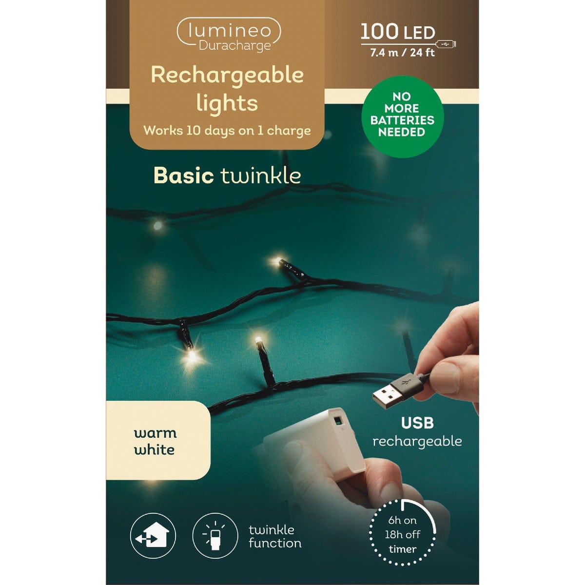 Lumineo Duracharge 24.3 Ft. Warm White LED Rechargeable Light Set Lumineo Duracharge 24.3 Ft. Warm White LED Rechargeable Light Set