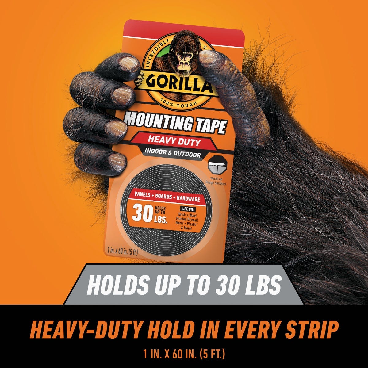 Gorilla 1 In. x 60 In. Black Heavy Duty Double-Sided Mounting Tape (30 Lb. Capacity) - photo 5