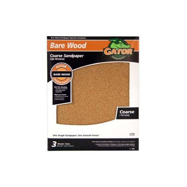 GatorGrit 9 In. x 11 In. Garnet Coarse 60-Grit Sandpaper (3-Pack)
