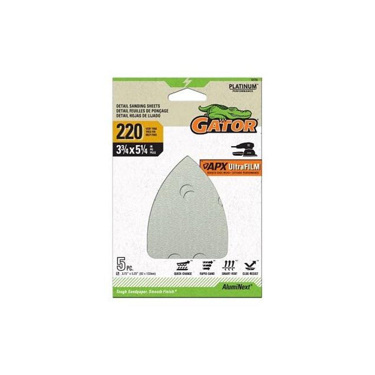 Gator 3-3/4 x 5-1/4 In. 220 Grit APX Ultrafilm Platinum Detail Sanding Sheets (5-Pack)