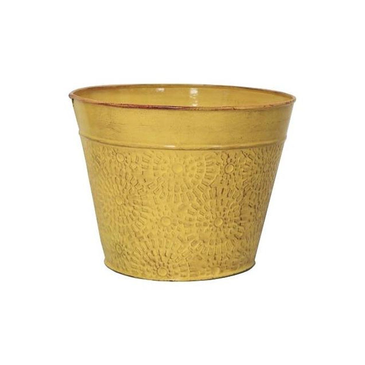 Robert Allen IronLite 8 In. Embossed Sunflower Yellow Sheet Metal Cove Planter Robert Allen IronLite 8 In. Embossed Sunflower Yellow Sheet Metal Cove Planter
