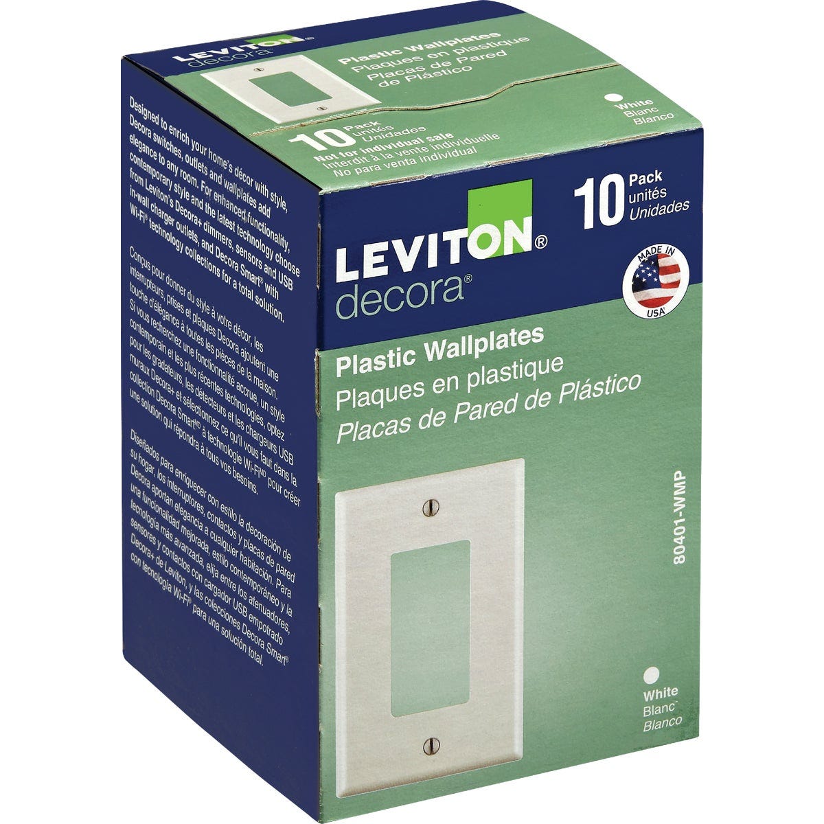 Leviton Decora 1-Gang Smooth Plastic Rocker Decorator Wall Plate, White (10-Pack) - photo 2