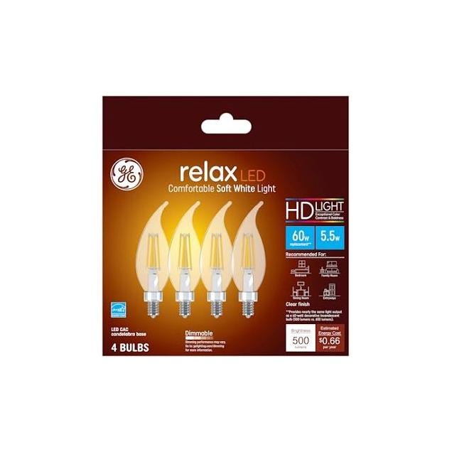 GE 4-Pack 5.5W 500 Lumens Soft White LED Chandelier Light Bulbs GE 4-Pack 5.5W 500 Lumens Soft White LED Chandelier Light Bulbs
