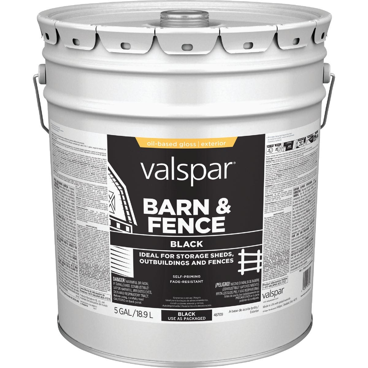 Valspar Alkyd Exterior Oil Paint & Primer In One Barn & Fence Paint, Black, 5 Gal. Valspar Alkyd Exterior Oil Paint & Primer In One Barn & Fence Paint, Black, 5 Gal.