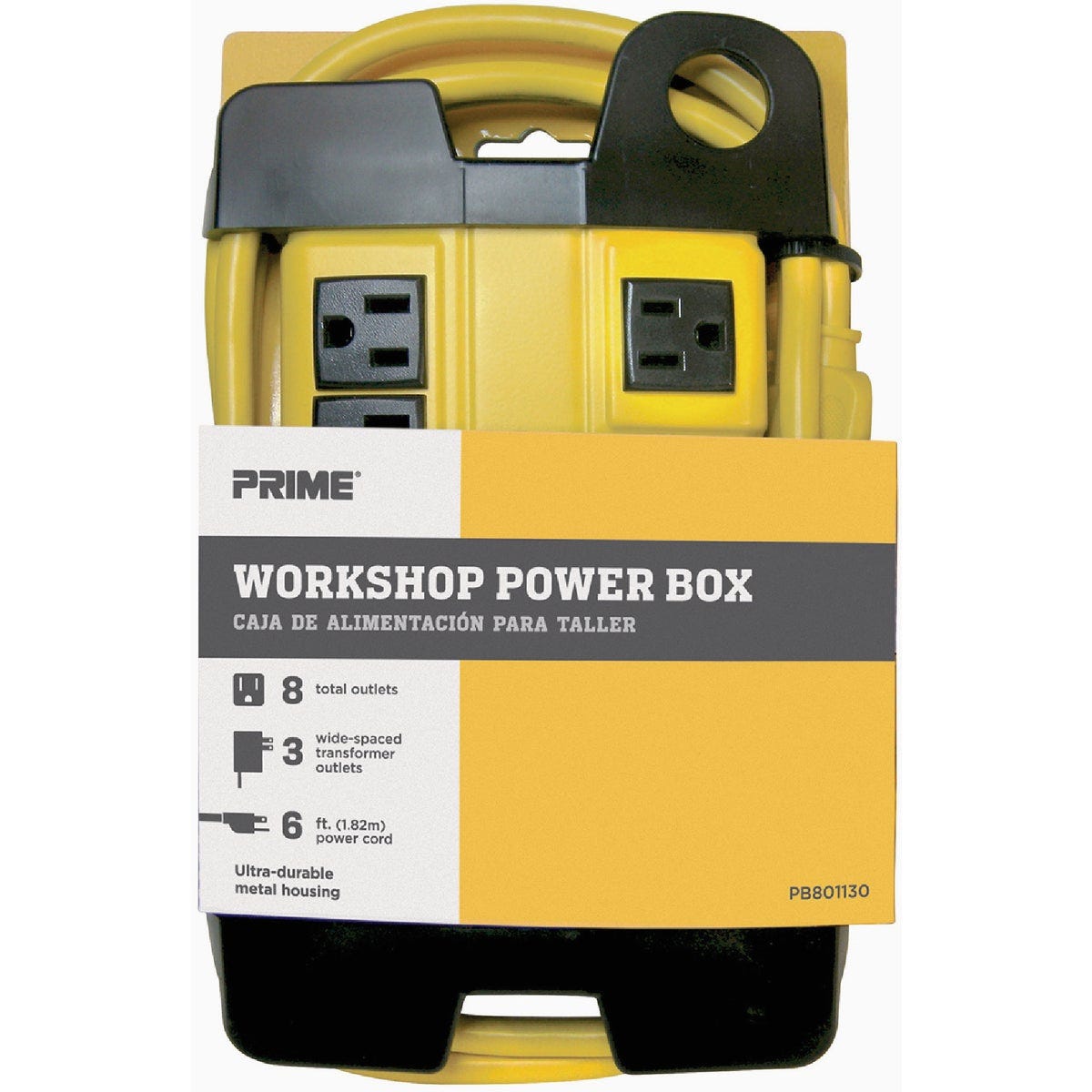 Prime 8-Outlet Metal Workshop Power Strip with 6 Ft. Cord