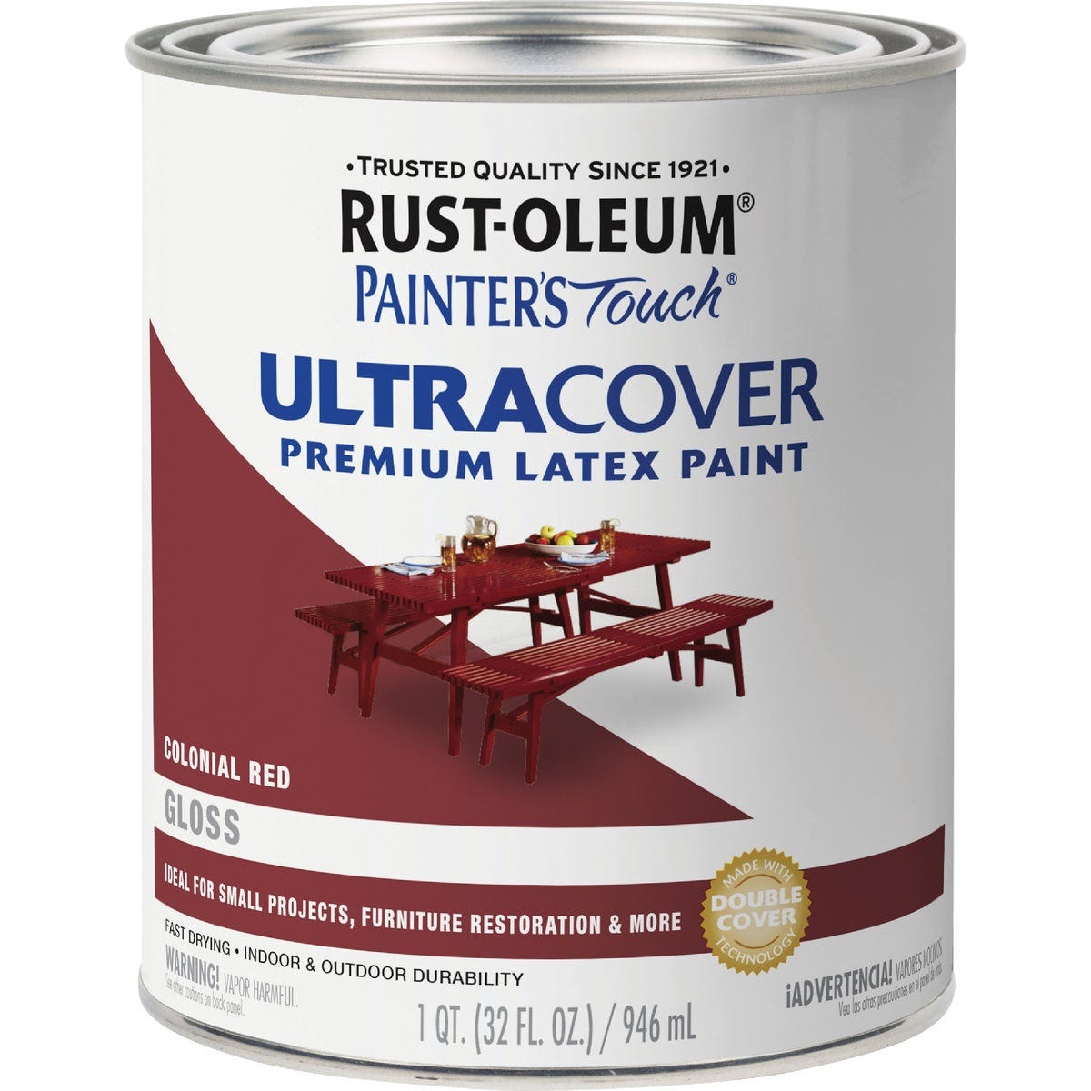 Rust-Oleum Painter's Touch 2X Ultra Cover Premium Latex Paint, Gloss Colonial Red, 1 Qt. - photo 2