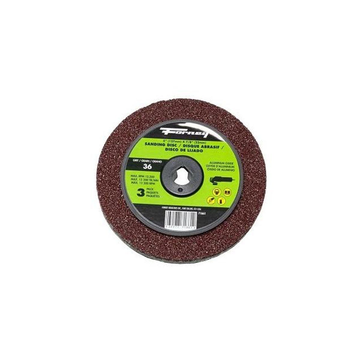 Forney 5 In. x 7/8 In. Arbor 36 Grit Resin Fibre Sanding Disc, Aluminum Oxide