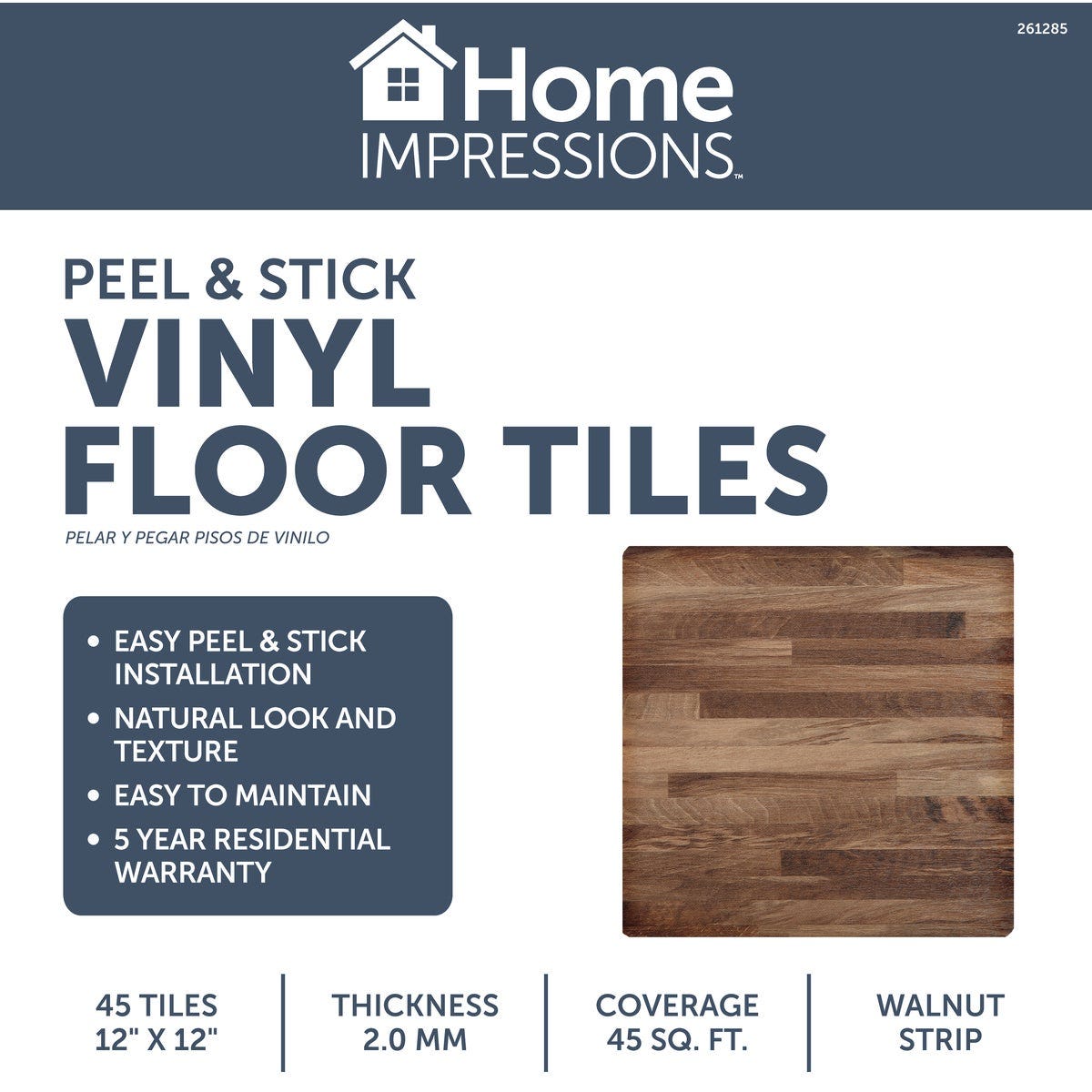 Home Impressions Walnut Strip 12 In. x 12 In. Vinyl Floor Tile (45 Sq. Ft./Box) - photo 2