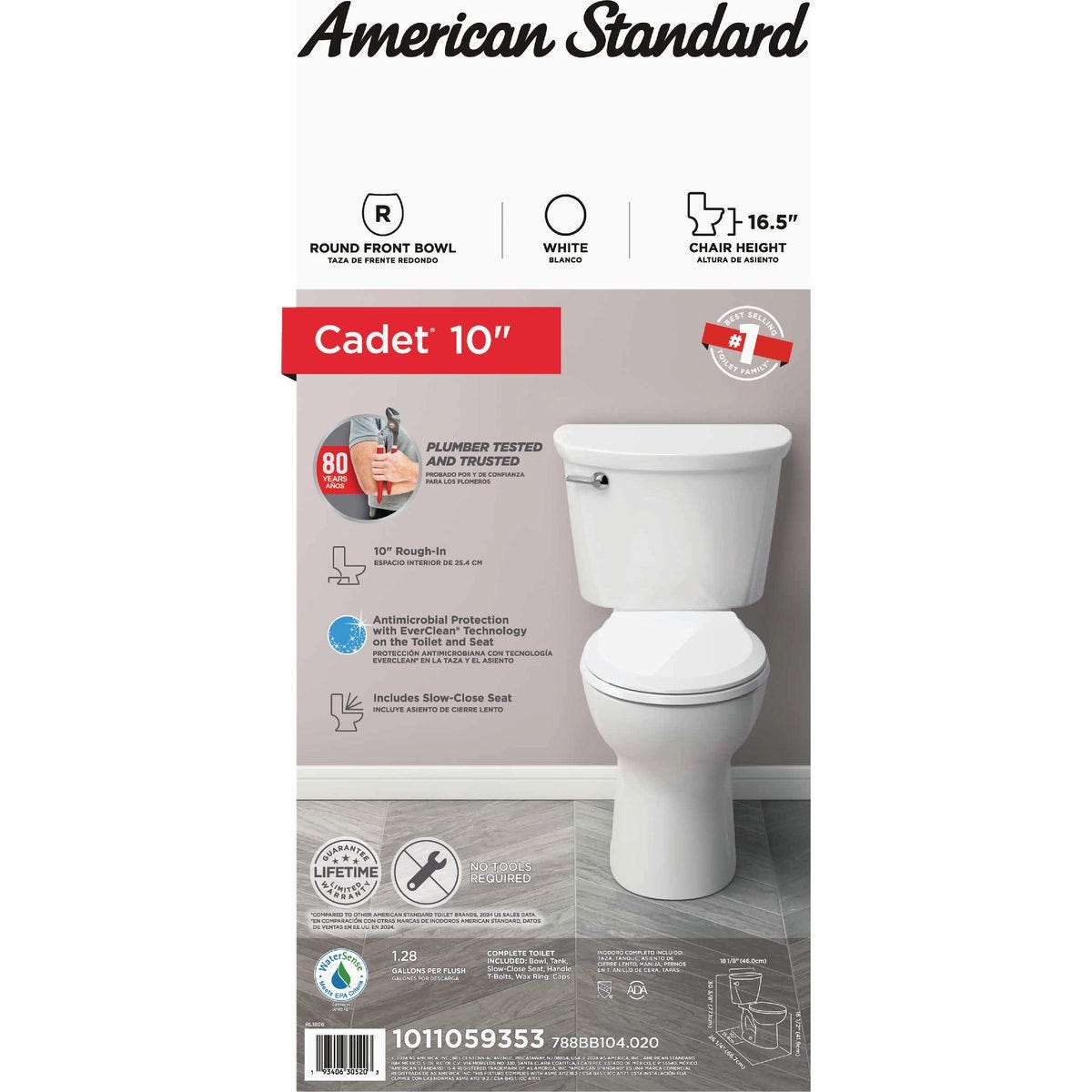 American Standard Cadet 10 In. Rough-In White Chair Height Round Bowl 1.28 GPF Toilet - photo 2 American Standard Cadet 10 In. Rough-In White Chair Height Round Bowl 1.28 GPF Toilet - photo 2