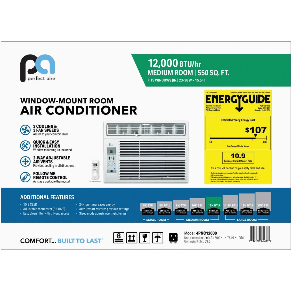 Perfect Aire 12,000 BTU 550 Sq. Ft. Window Air Conditioner with Remote Control - photo 6