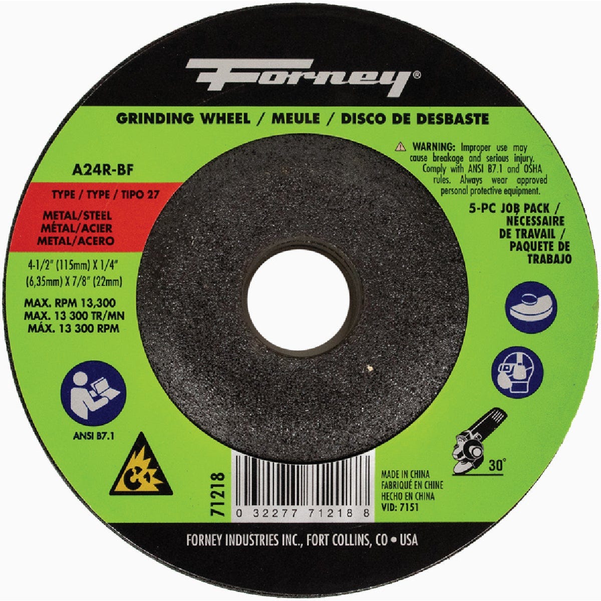 Forney 4-1/2 In. Metal Grinding Wheel (5-Pack) Forney 4-1/2 In. Metal Grinding Wheel (5-Pack)