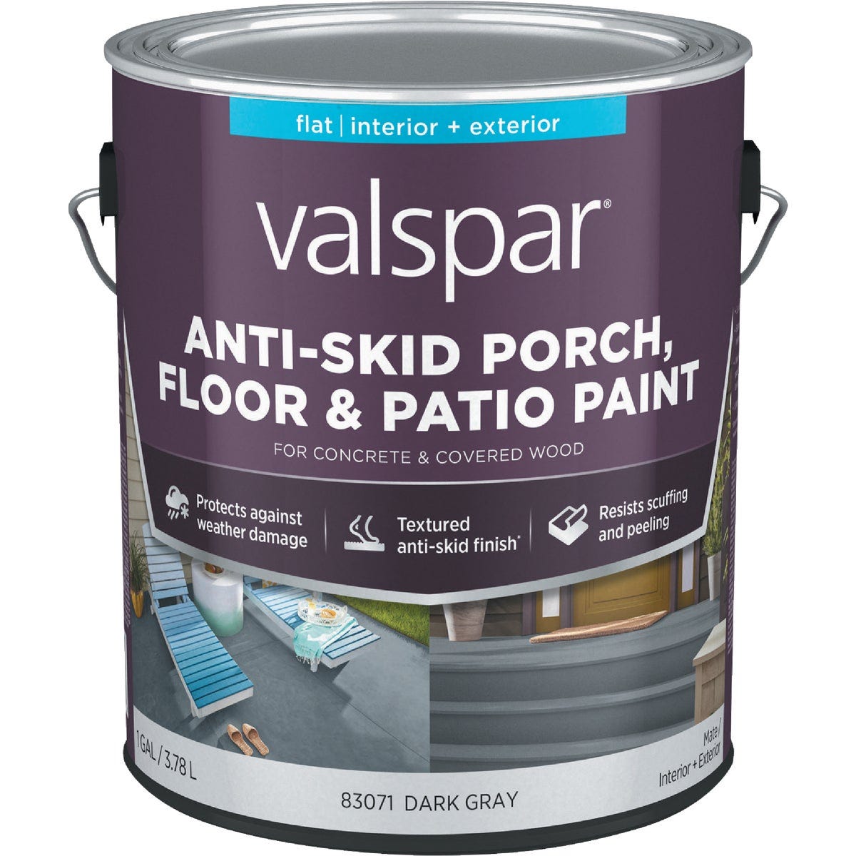 Valspar Anti-Skid Flat Latex Porch, Floor & Patio Paint, Dark Gray, 1 Gal. Valspar Anti-Skid Flat Latex Porch, Floor & Patio Paint, Dark Gray, 1 Gal.