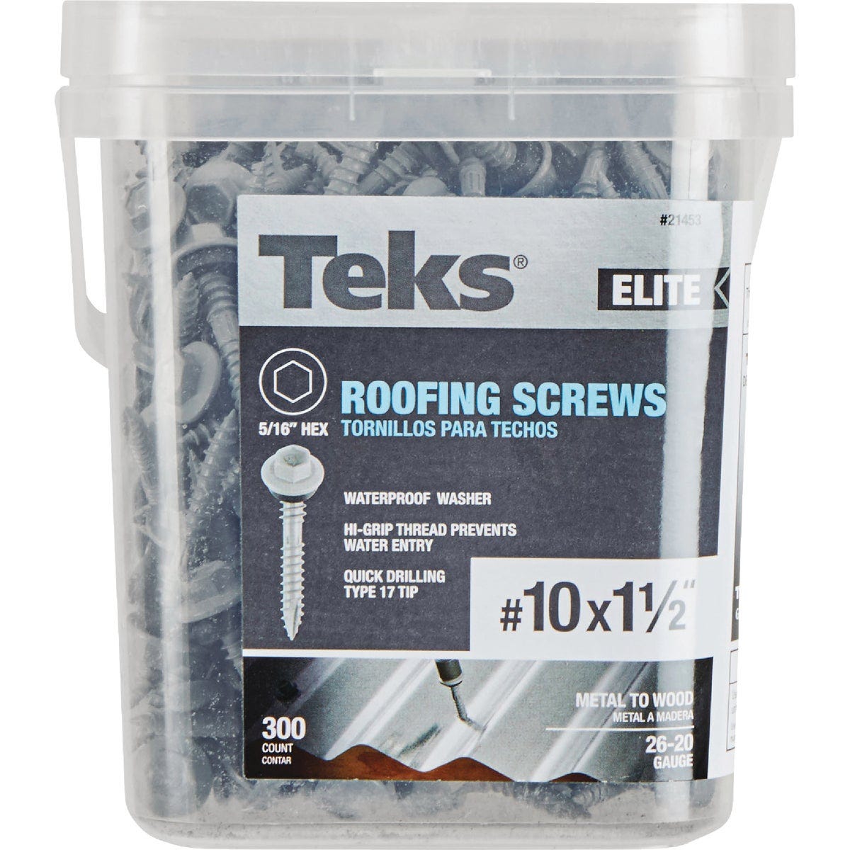 Teks Elite #10 x 1-1/2 In. Hex Washer Head Sharp Point Metal to Wood Roofing Screw (300 Ct.) - photo 2