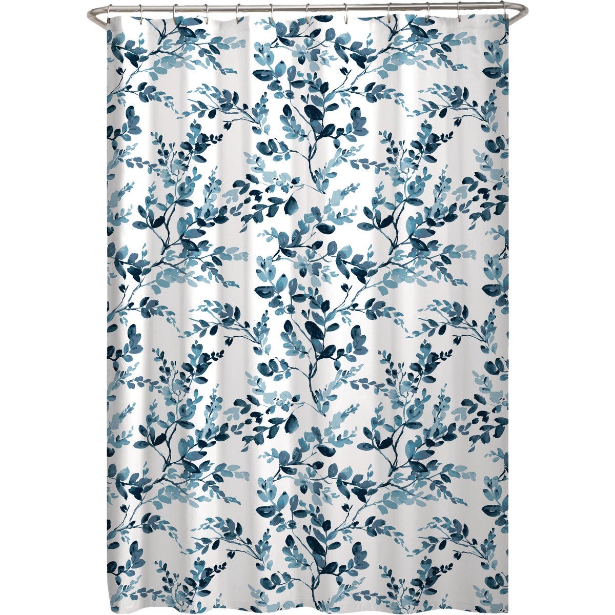 Zenna Home 70 In. x 72 In. Watercolor Botanical Blue Decorative Fabric Shower Curtain