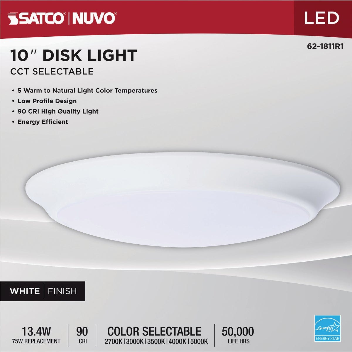 Satco Nuvo 10 In. White 75W Equivalent LED CCT-Selectable Disc Flush Mount Ceiling Light Fixture - photo 2