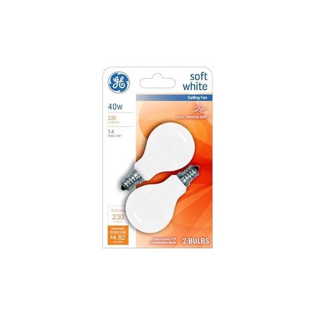 GE 40W White Candelabra Ceiling Fan Light Bulb (2-Pack) GE 40W White Candelabra Ceiling Fan Light Bulb (2-Pack)