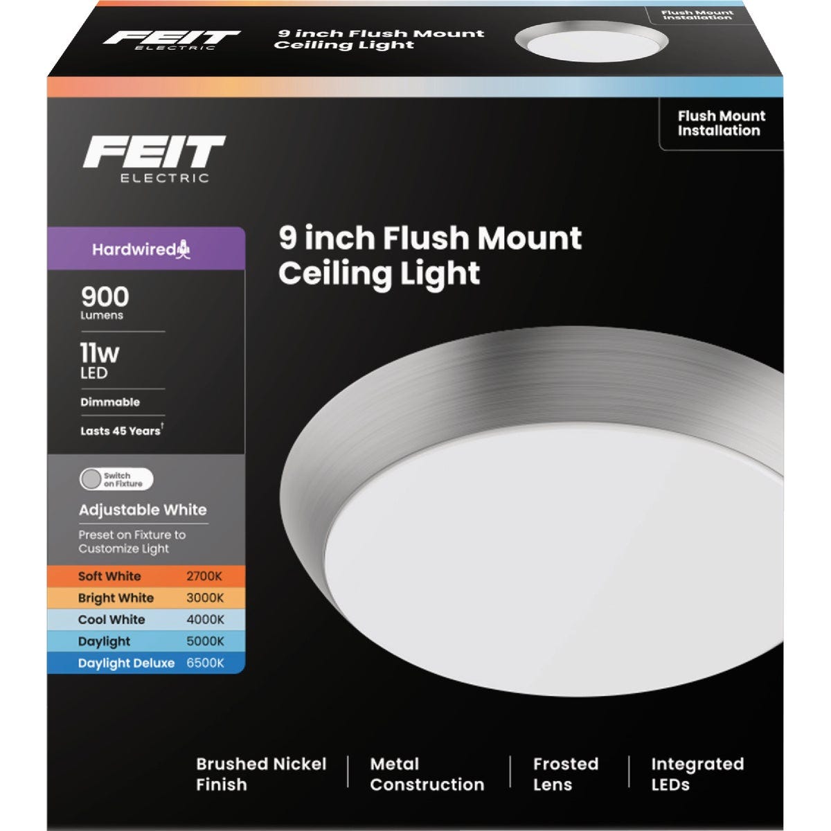 Feit 9 In. Brushed Nickel LED CCT Dimmable Flush Mount Ceiling Light Fixture - photo 2