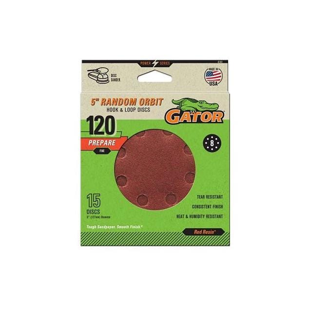 Gator 5 In. 220-Grit 8-Hole Pattern Aluminum Oxide Red Resin Sanding Discs (15-Pack)