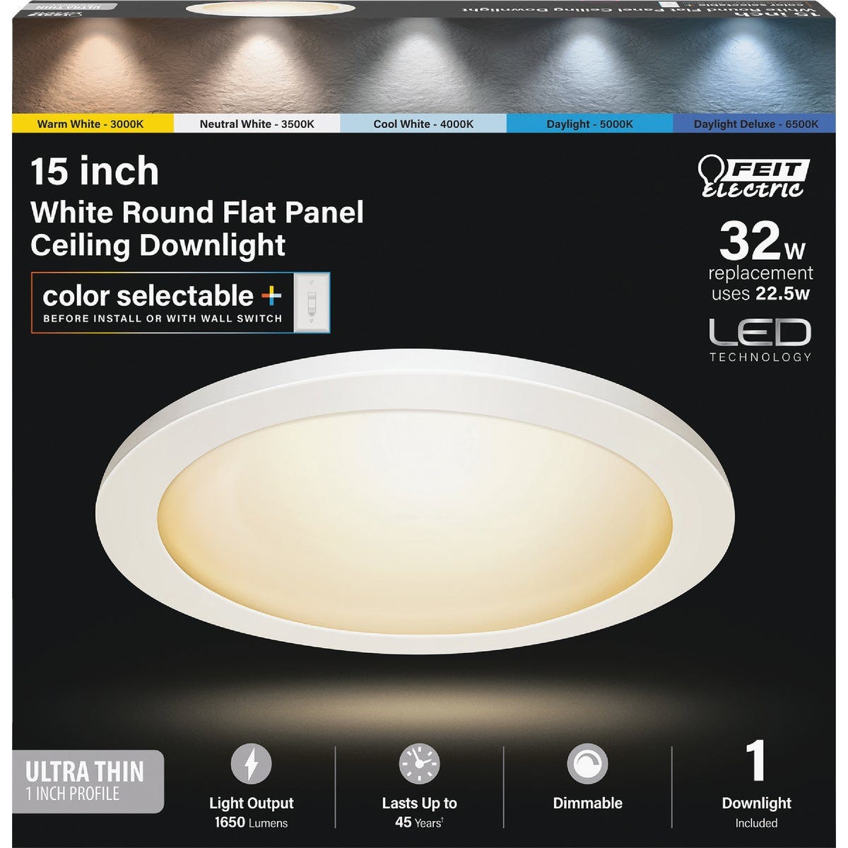 Feit Electric Edge-Lit 15 In. White Round 6-Way LED Flush Mount Light Feit Electric Edge-Lit 15 In. White Round 6-Way LED Flush Mount Light