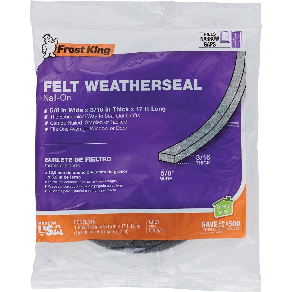 Frost King's 5/8 In. x 3/16 In. x 17 Ft. Felt Weatherstrip Frost King's 5/8 In. x 3/16 In. x 17 Ft. Felt Weatherstrip