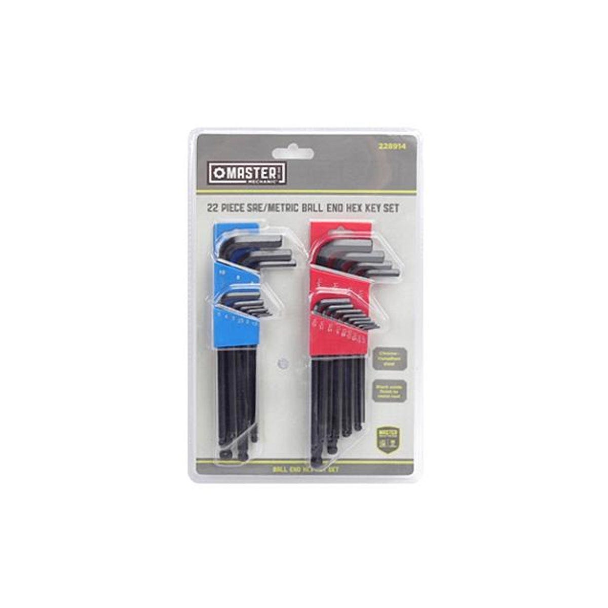 Master Mechanic SAE & Metric L-Style Ball-End Hex Key Set (22-Piece)