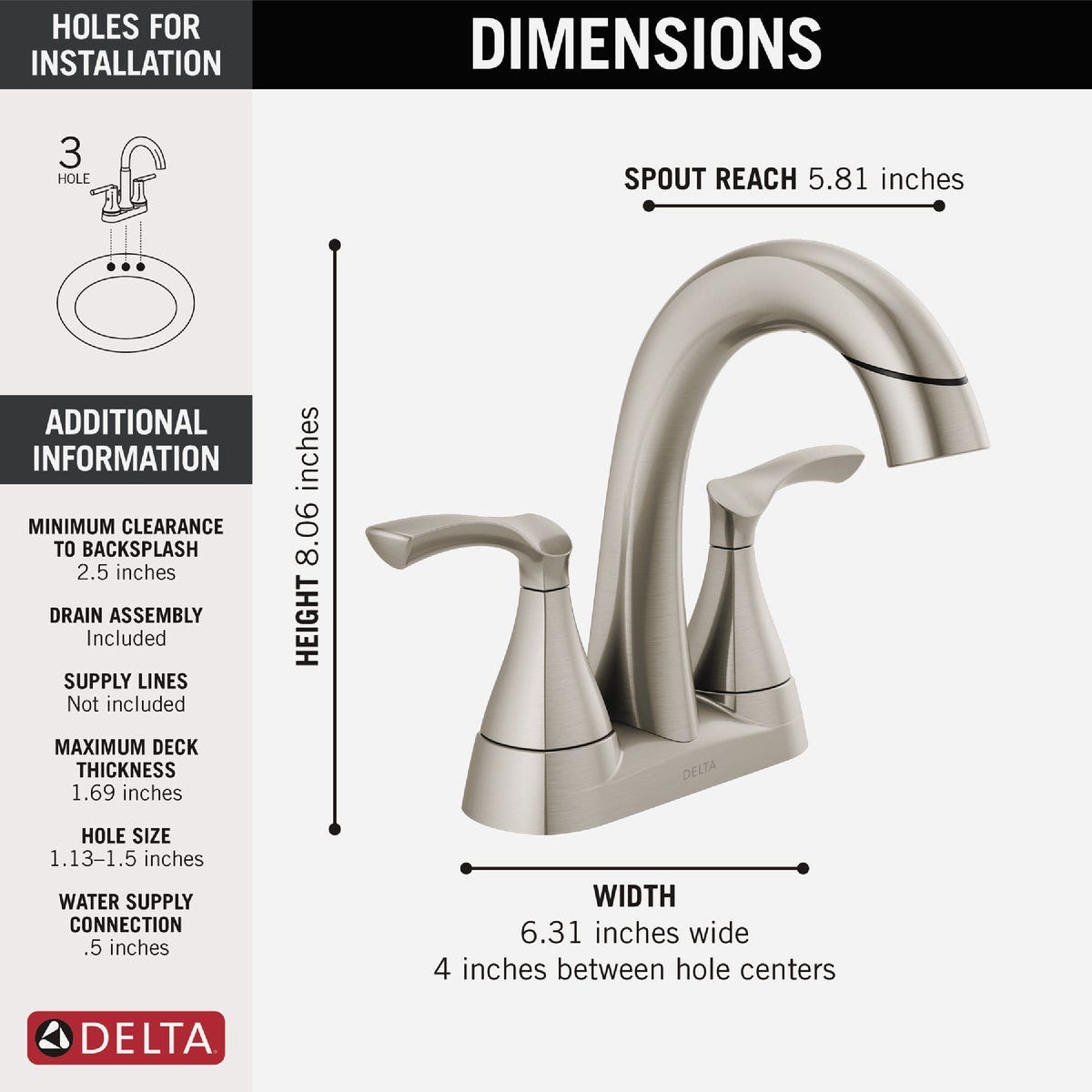 Delta Sandover Brushed Nickel 2-Handle Centerset Pull-Down Bathroom Faucet - photo 2