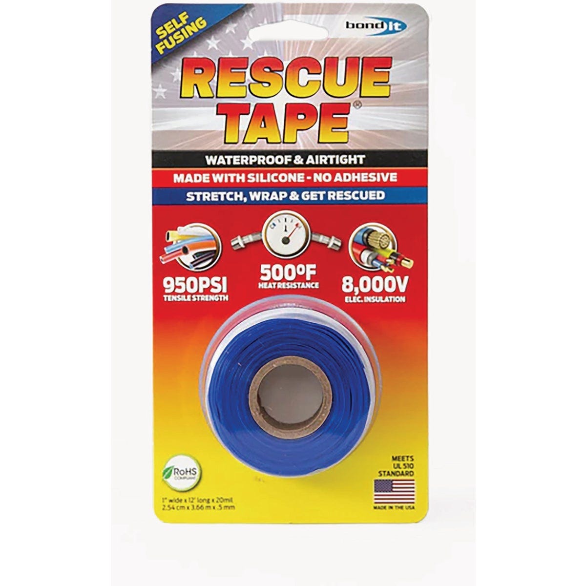 Rescue Tape Blue 1 In. x 12 Ft. Self-Sealing Tape Rescue Tape Blue 1 In. x 12 Ft. Self-Sealing Tape