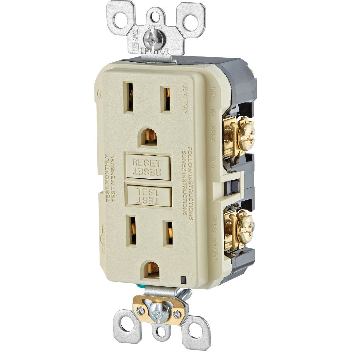Leviton SmartlockPro Self-Test 15A Ivory Residential Grade 5-15R Slim GFCI Duplex Outlet (3-Pack) - photo 2