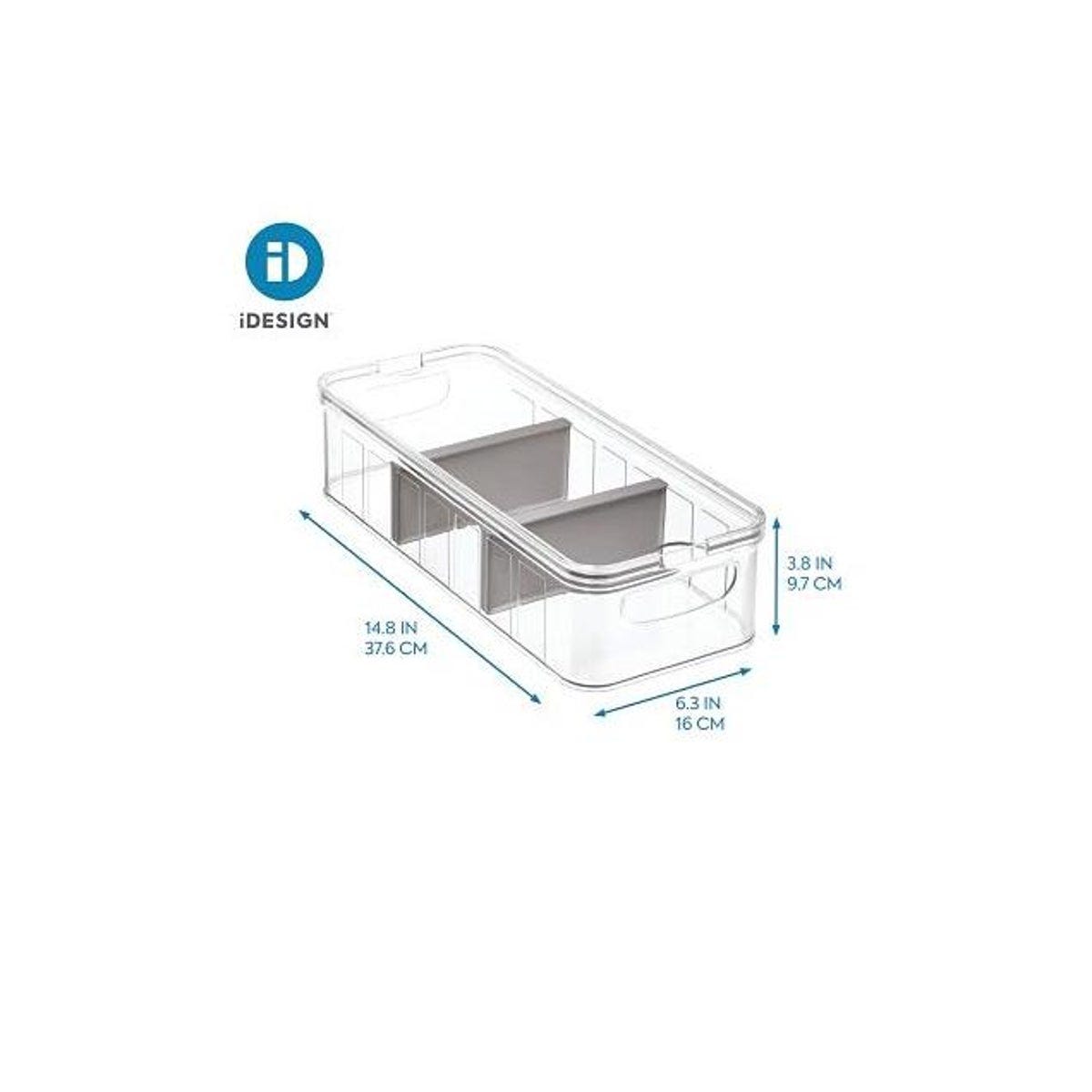 iDesign BPA-Free Clear Plastic 2 Adjustable Dividers & Lid Refrigerator Produce Storage Crisper Bin