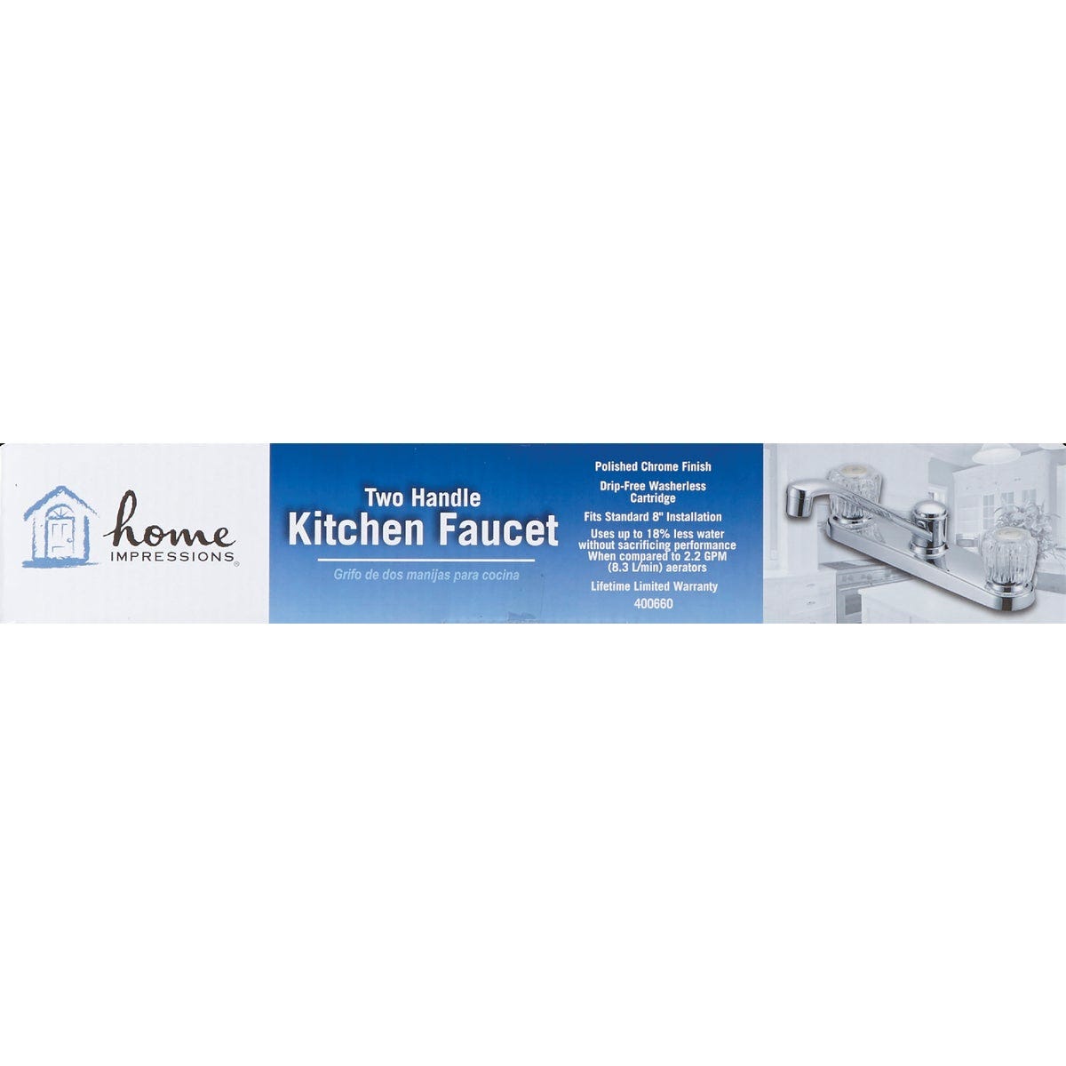 Home Impressions 2-Handle Double Acrylic Knob Kitchen Faucet, Chrome - photo 2