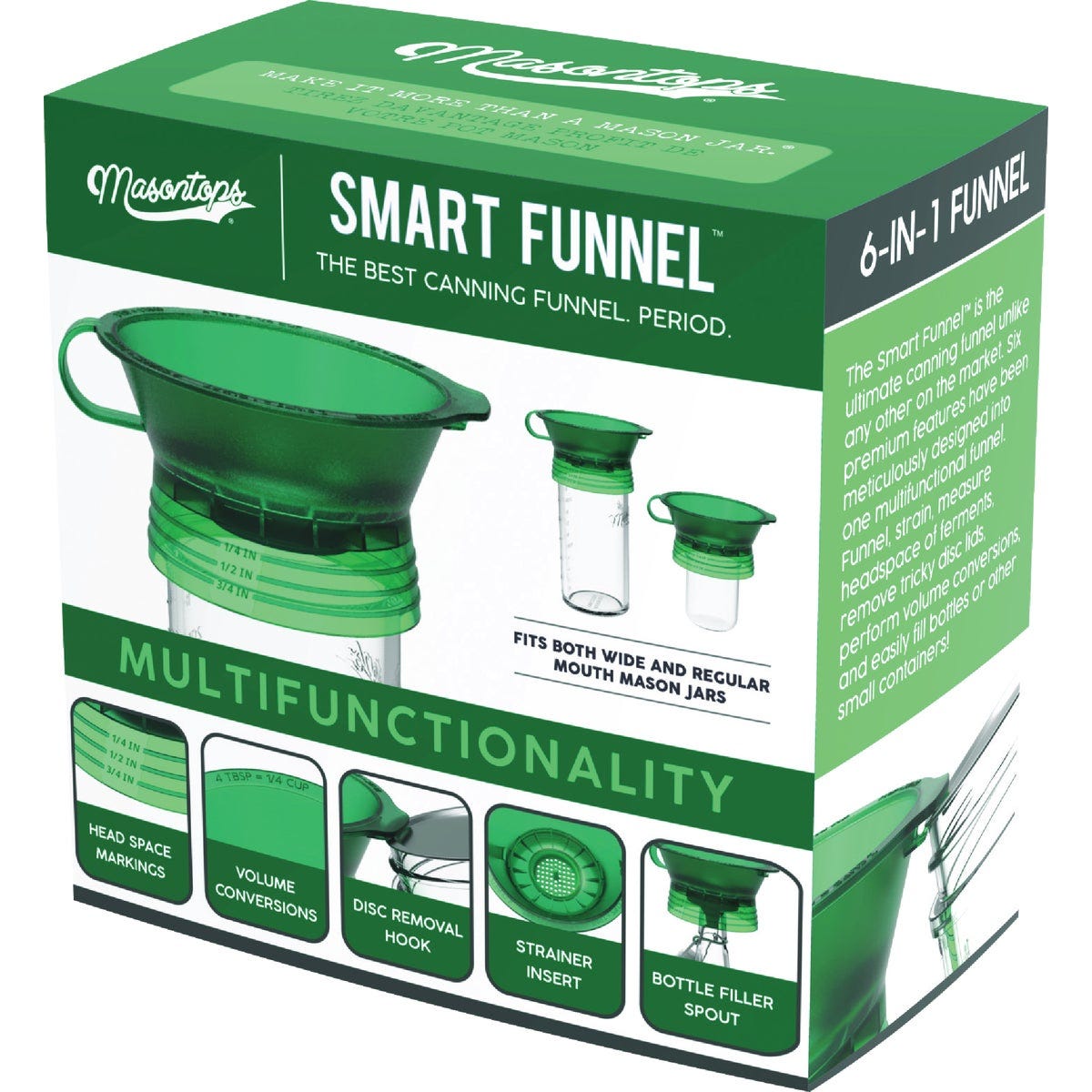 Masontops Smart Funnel 6-in-1 Multifunctional Canning Funnel, Green Masontops Smart Funnel 6-in-1 Multifunctional Canning Funnel, Green